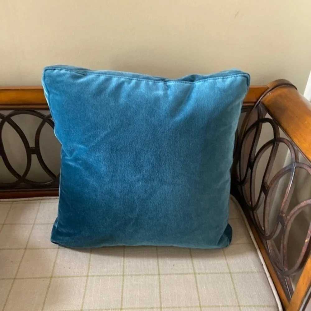 Anthropologie Blue Square Velvet Accent Pillow